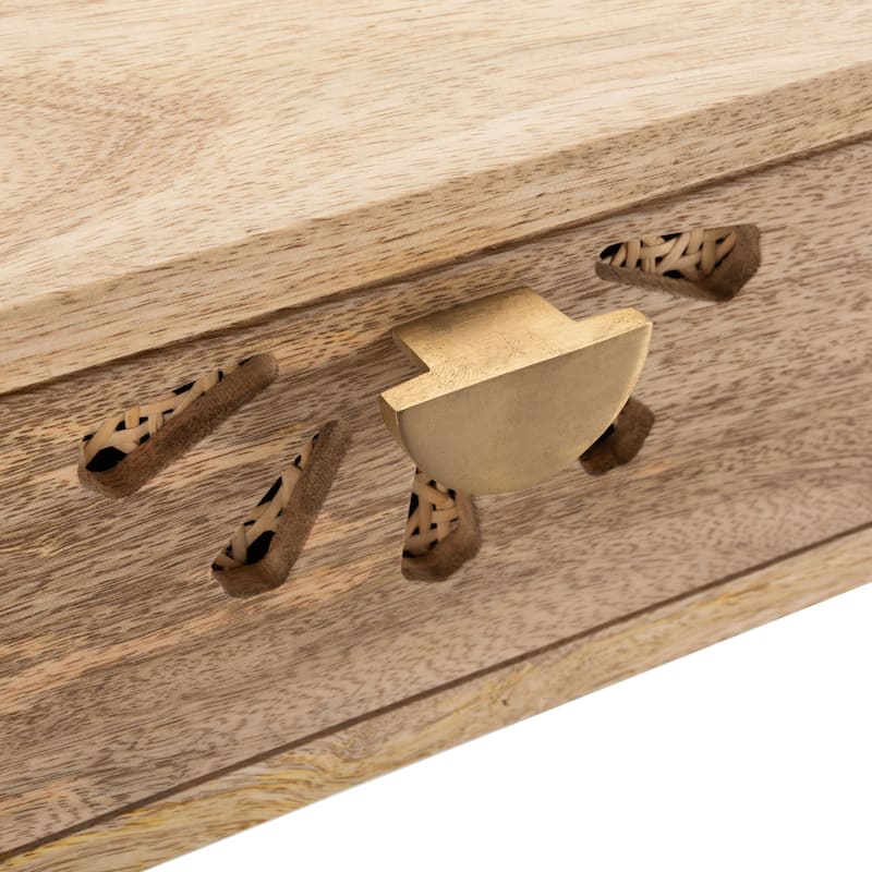 SAFAVIEH Renelde Modern 2-Drawer Natural Wood Vanity with Mirror - 35.4"x15.7"x30.3" - 35Wx16Dx30H