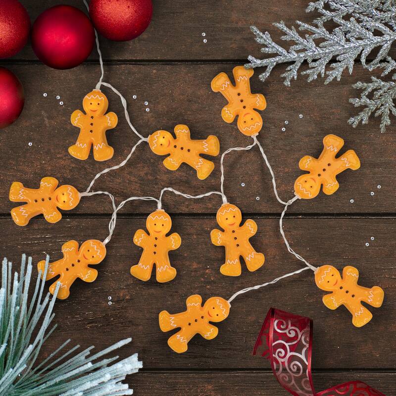 10ct LED Orange Gingerbread Men Christmas Fairy Lights 4ft Copper Wire