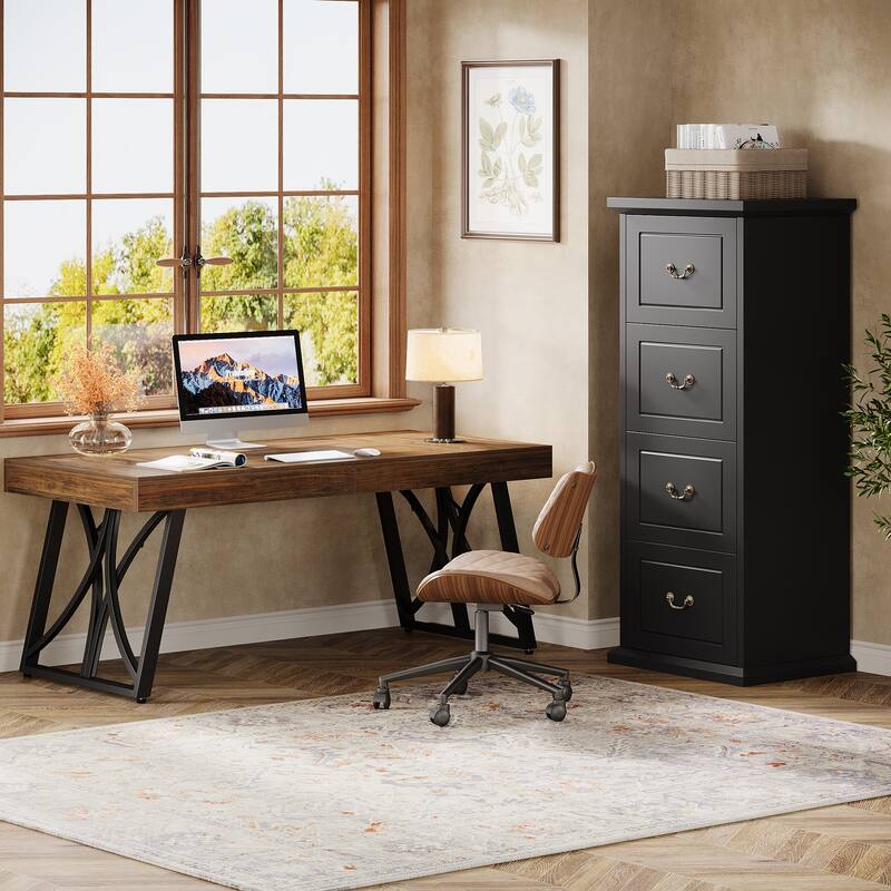 51-Inch Tall 4-Drawer File Cabinet Wood Vertical Storage Cabinet for Home Office A4/Letter/Legal Files