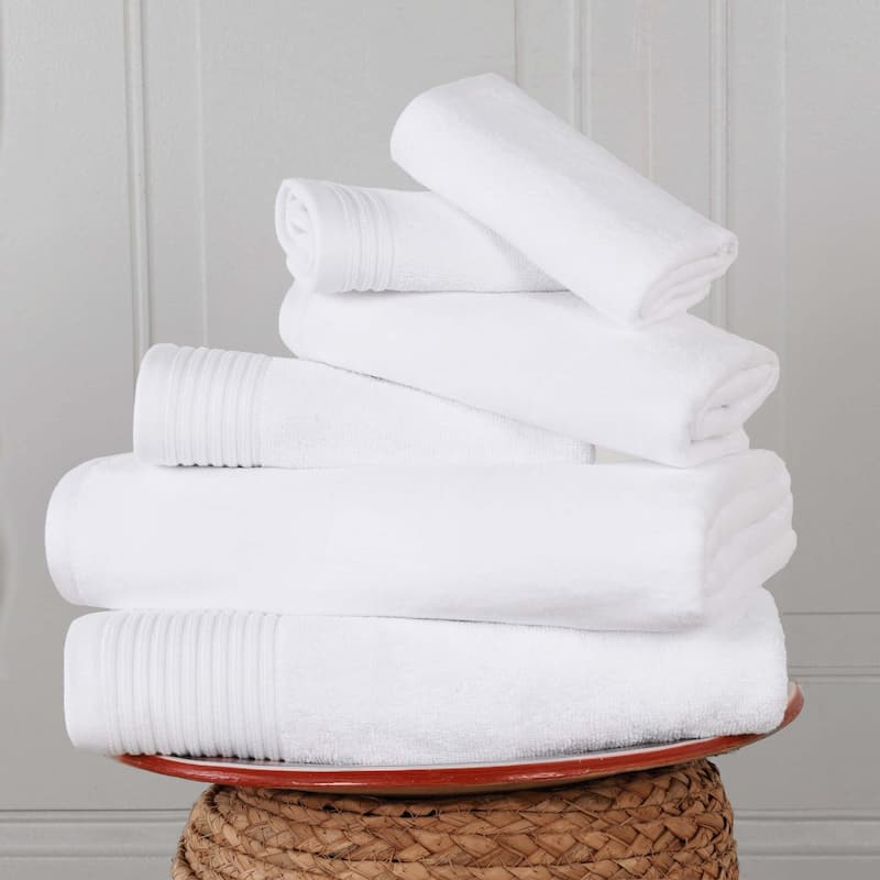 Superior Cotton Quick-Drying Solid and Marble 6 Piece Towel Set - White