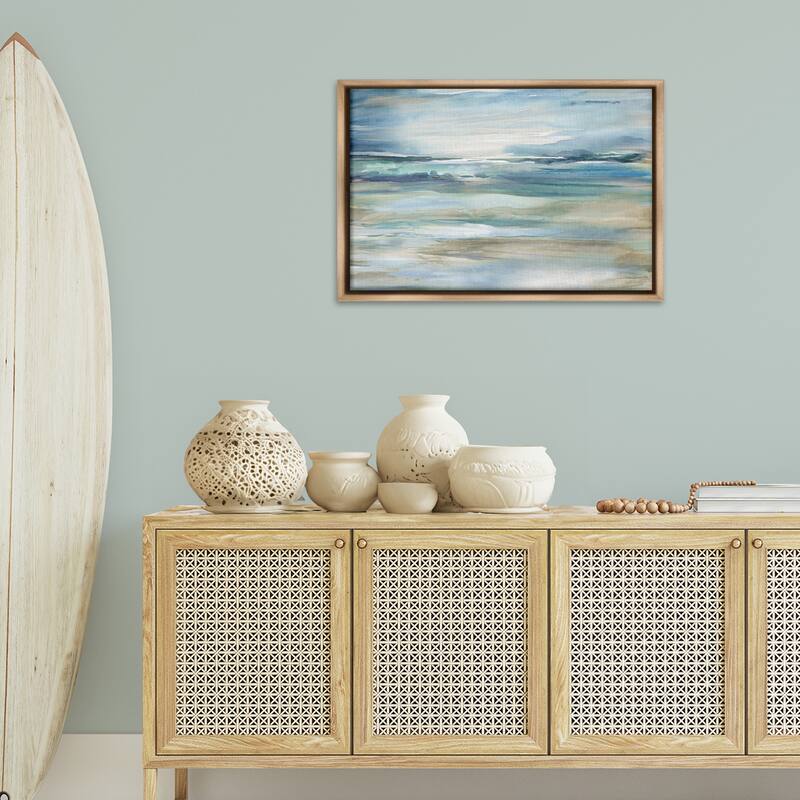 Stupell Gradient Ocean Waves Framed Floater Canvas Wall Art Design By Carol Robinson