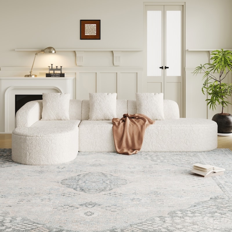 111.8" Modern L-shaped Curved Modular Sofa with Three Pillows