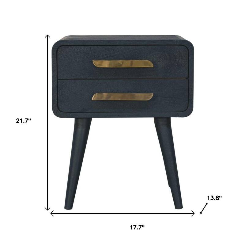 HomeRoots 22" Midnight Solid Wood Two Drawer Nightstand