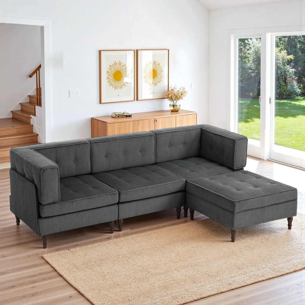 4-Piece 98" W Upholstered Modular Corduroy Sectional Sofa