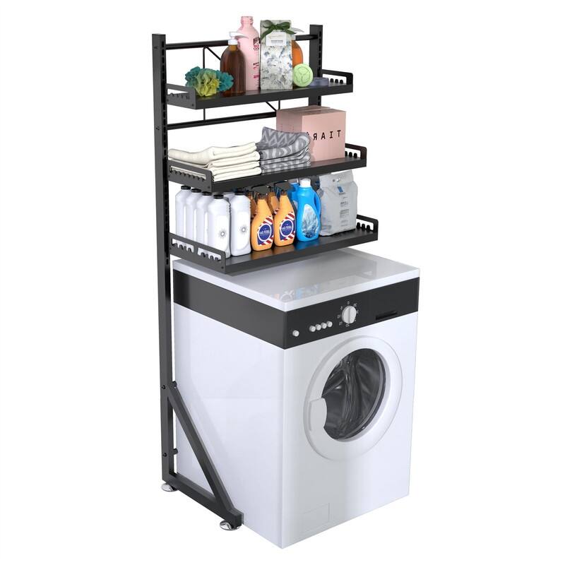Laundry Room Shelf Space Saving Organizer - 27.5"D x 16.5"W x 62.9"H - Black - 27.5"D x 16.5"W x 62.9"H