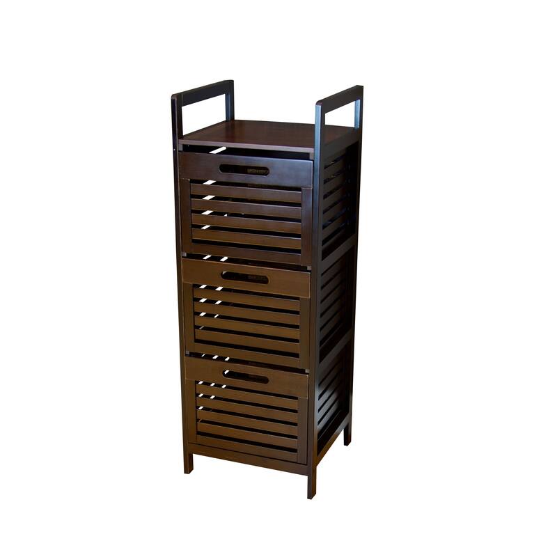 Bamboo Storage Tower with 3 Slatted Drawers - Espresso