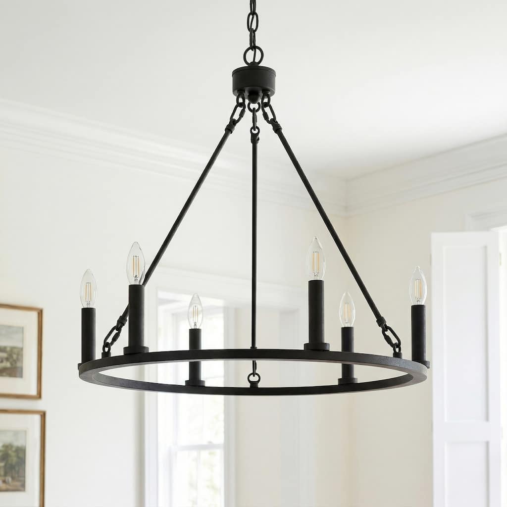 Acroma 6-light Farmhouse Rustic Round Wagon Wheel Chandelier with UL - 23''
