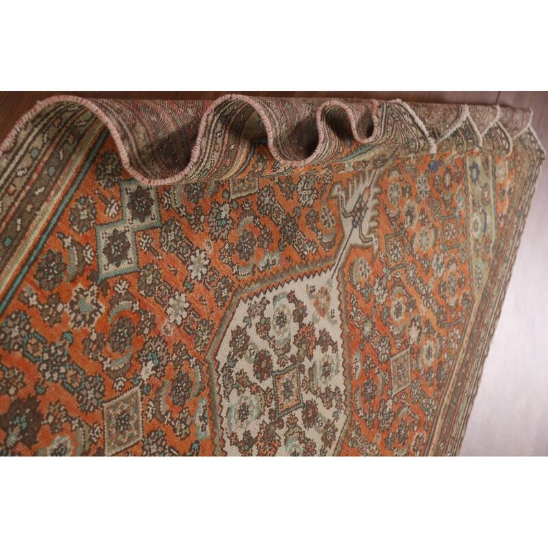 Hand Knotted Oriental 100% Wool Carpet Traditional Medallion Oranges & Rust Hamedan Area Rug - 8' 6'' X 5' 0''