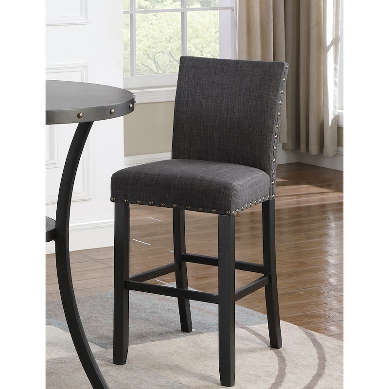 Counter Height Bar Stools Set of 2, Linen Fabric Upholstered Bar Stool, Dining Chairs with Nailhead Trim & Solid Wood Legs - Grey