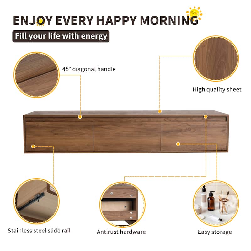 Beingnext 30"/60" Wall Mounted Bathroom Vanity with Sink, Floating Bathroom Vanity with Soft Close Drawer