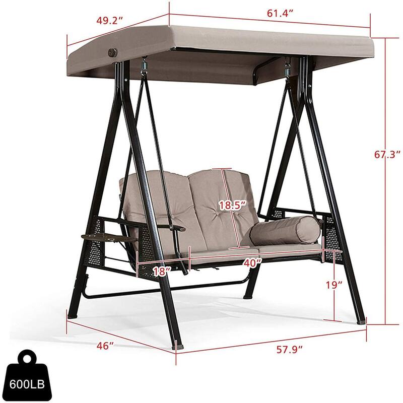 PURPLE LEAF 2-Seat Deluxe Outdoor Patio Porch Swing with Weather Resistant Steel Frame, Cushions and Pillow Included