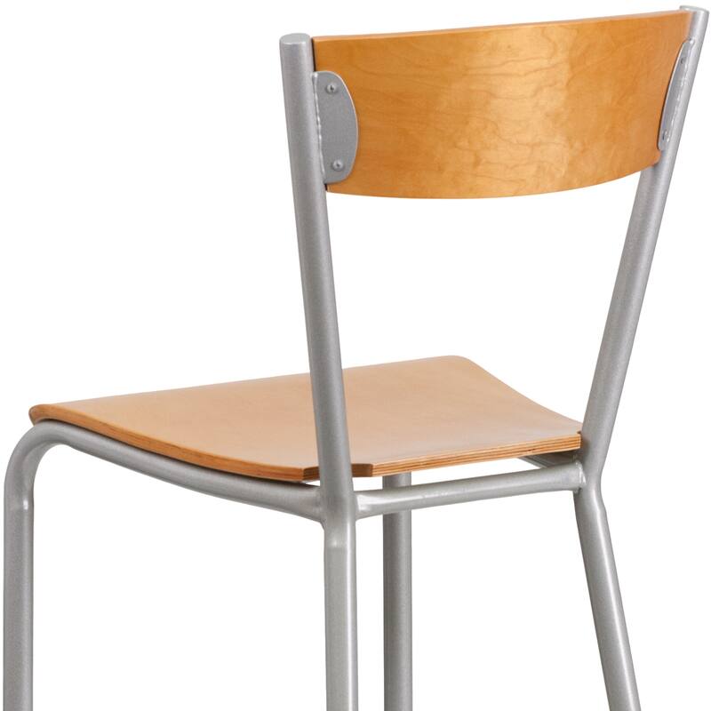 Metal Restaurant Barstool - Wood Back & Seat - 16.5"W x 21.5"D x 43"H - 16.5"W x 21.5"D x 43"H
