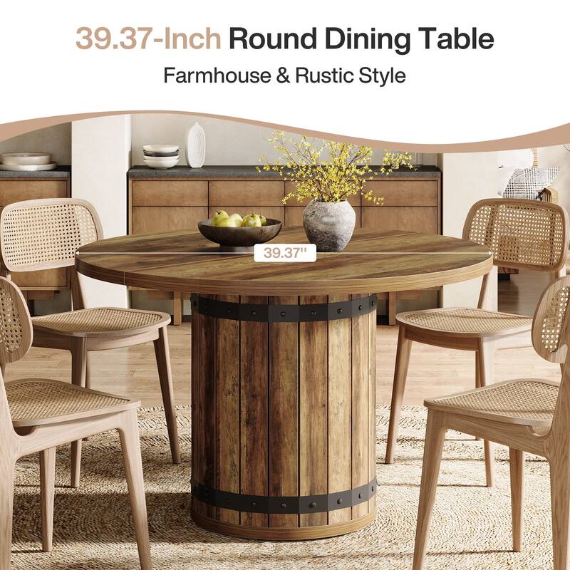 Farmhouse Round Dining Table , 39.37-Inch Dining Table