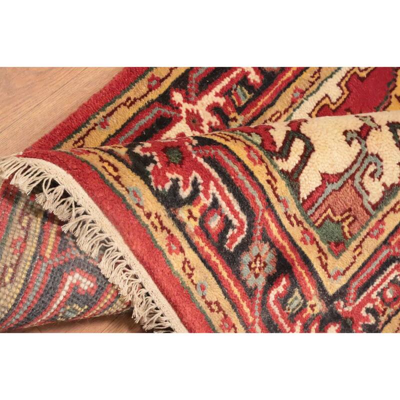 Hand Knotted Oriental 100% Wool Carpet Traditional Medallion Red Heriz (serapi) Area Rug - 5' 6'' X 2' 11''