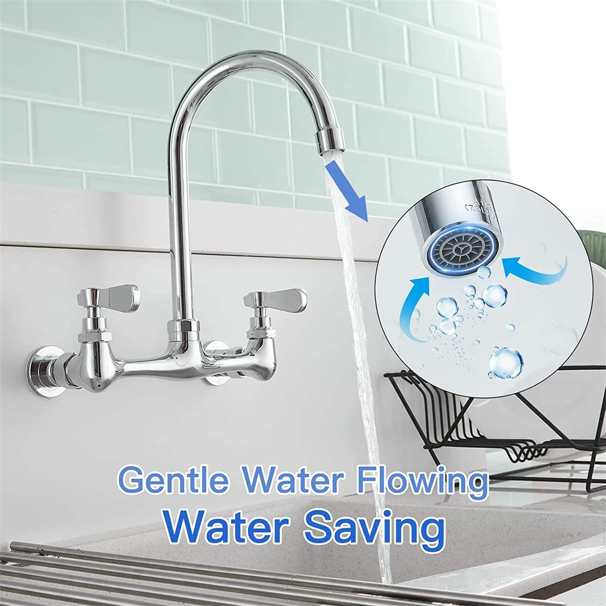 Wall Mount Kitchen Faucet 8 Inch Center Commercial Double Handle