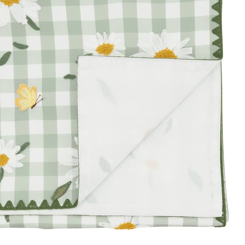 Embroidered Gingham Daisy Table Runner - Floral Non-Reversible Table Runner for Dining Table, 16"x70"