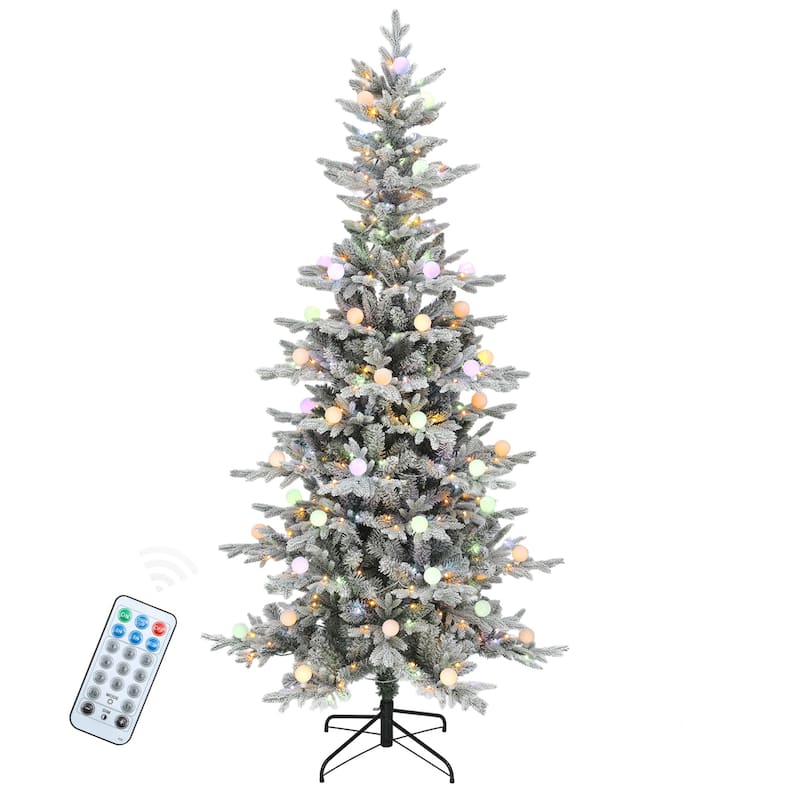 6/7.5 FT Pre-lit Flocked Layered Christmas Tree with Remote Control