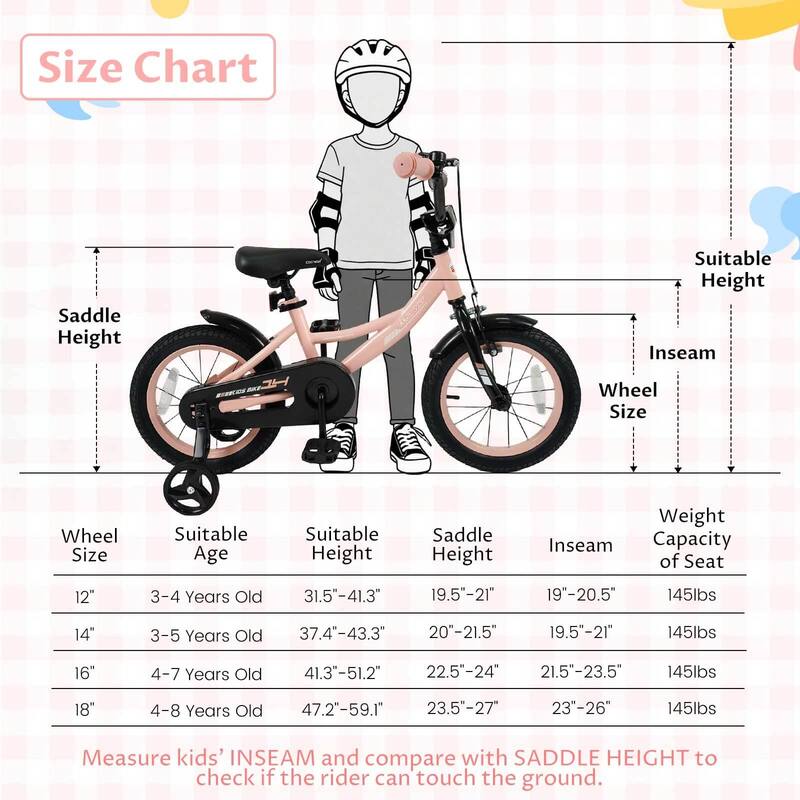 Costway 14" Kids Bike with Removable Training Wheels Adjustable Seat & - See Details