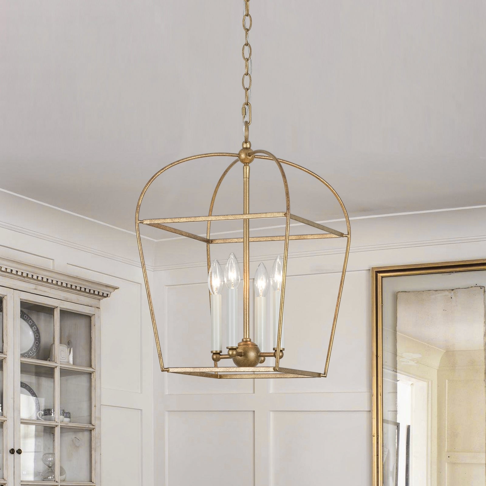 Vintage Heritage Candle Style Antique Brass Curved Cage Pendant