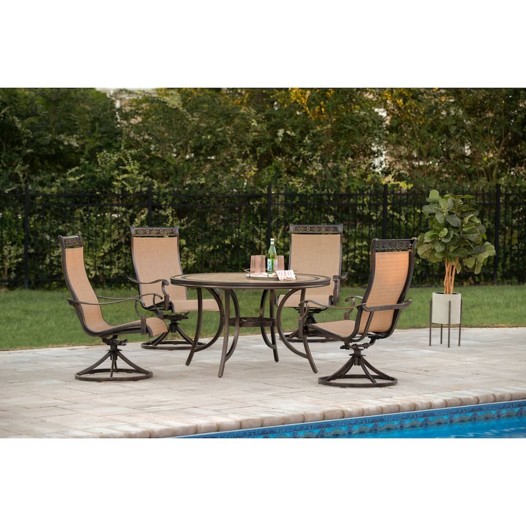 Monaco 5-Pc Dining Set with Four Sling Swivel Rockers and a 51 In. Tile-Top Table