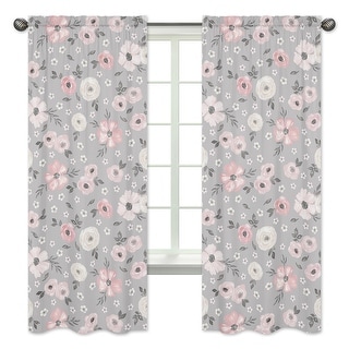 Grey Watercolor Floral 84-inch Window Treatment Curtain Panel Pair ...