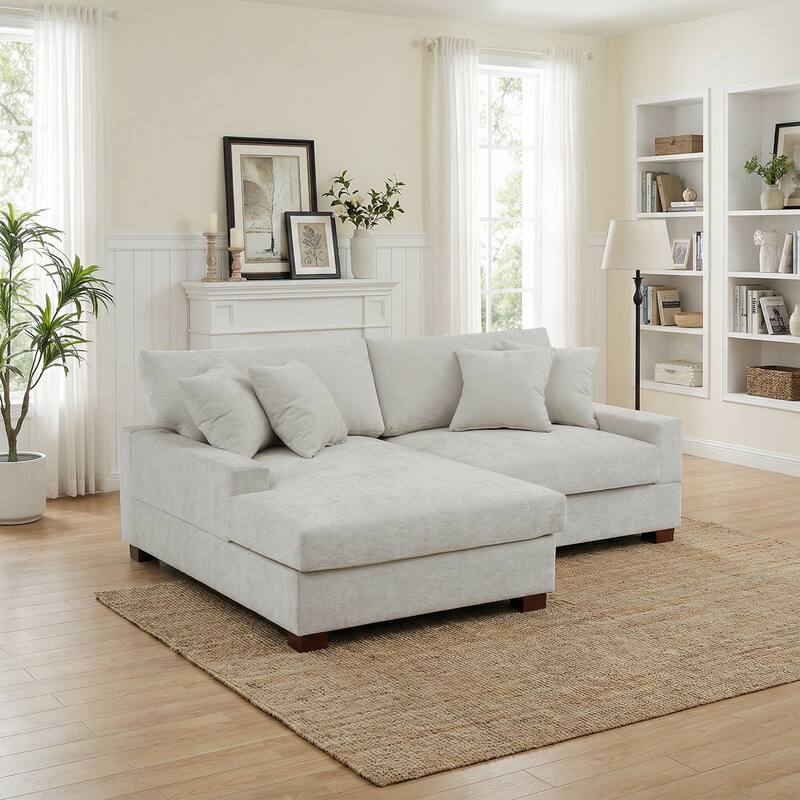 2 Set Chenille Upholstered Modular Sectional Sofa Chaise with Pillows