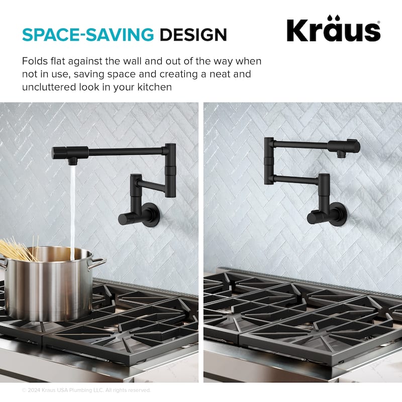 KRAUS Bolden 2 Handle Wall Mount Pot Filler Faucet w/ Retractable Arm