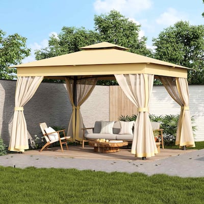 10x12 FT Outdoor Gazebo Tent with Double Roofs and Mosquito Netting