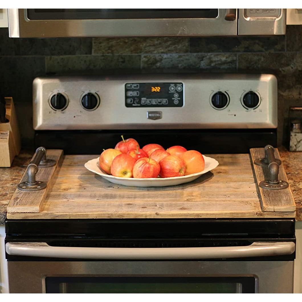 Handmade Large Cutting Board with Handles, Wood Stove Top Cover