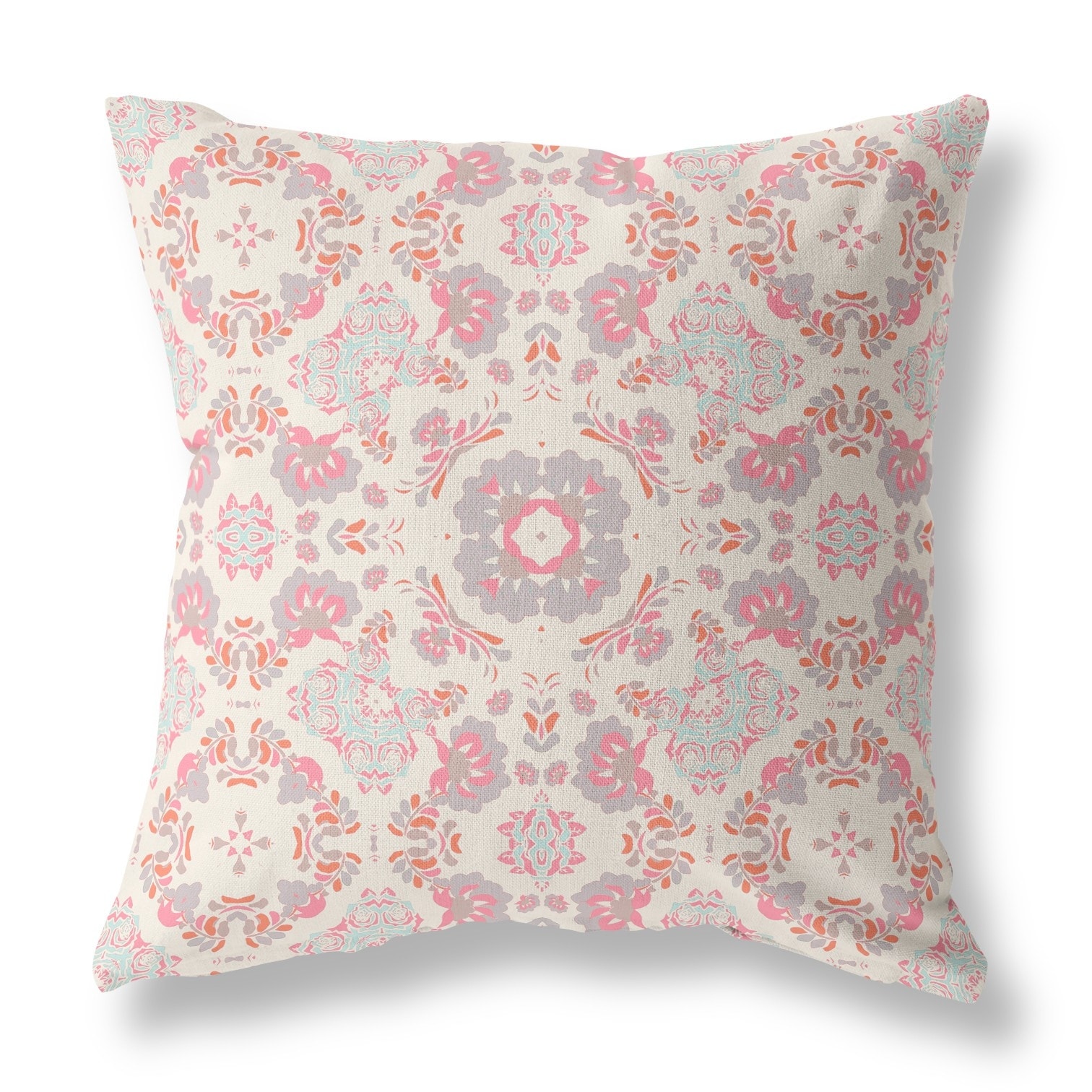 20" X 20" Pink And White Broadcloth Floral Throw Pillow