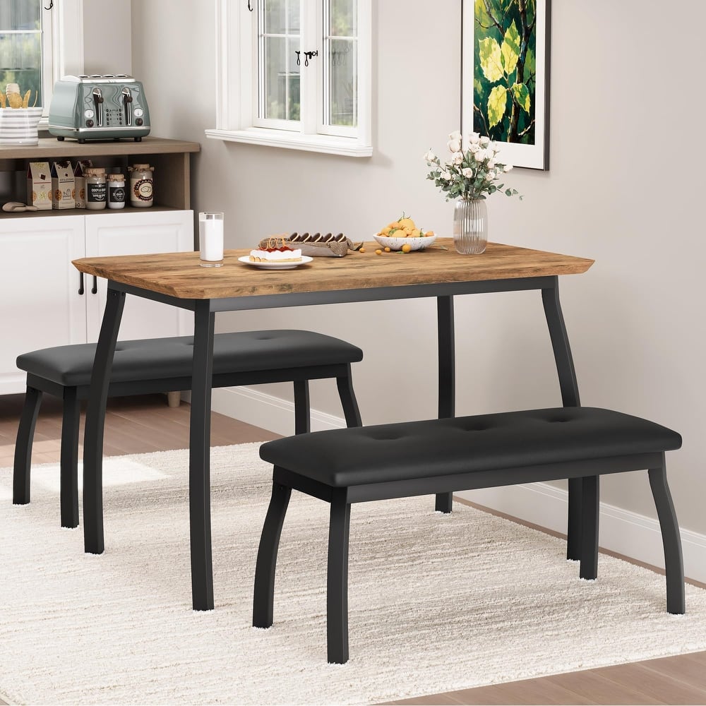 Dining Table Set for 4, with 2 Upholstered Benches