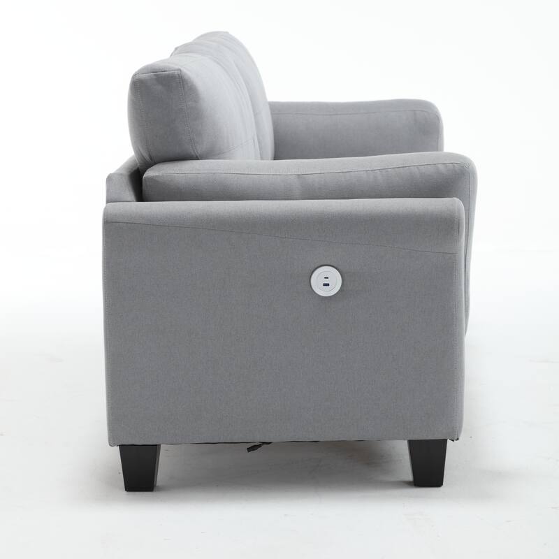 Modern 3-Seat Sofa Couch with USB Charging Ports, Button Tufted Linen Upholstered Sofa for Living Room, Home, or Office