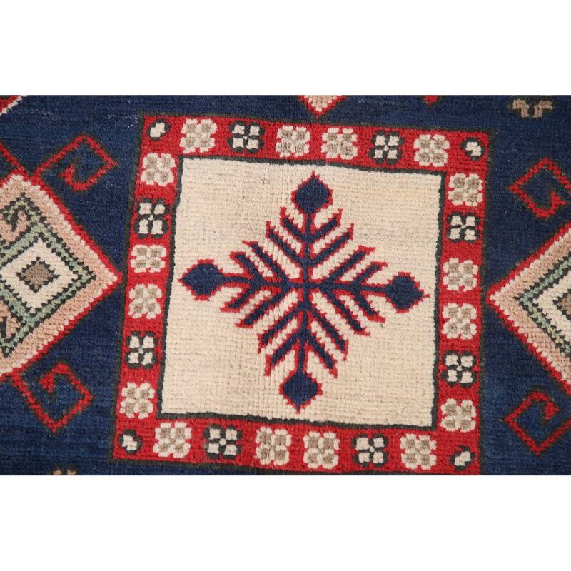 Ivory Geometric Kazak Area Rug Handmade Wool Carpet - 6'8" x 9'6"