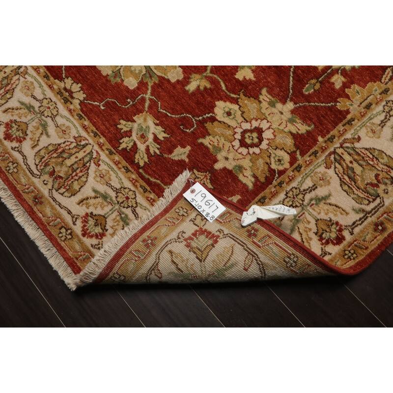 Agra Traditional Botanical 5'10''x8'8'' Hand Knotted New Zealand Wool Burnt Orange Rug - 5' 10'' x 8' 8''