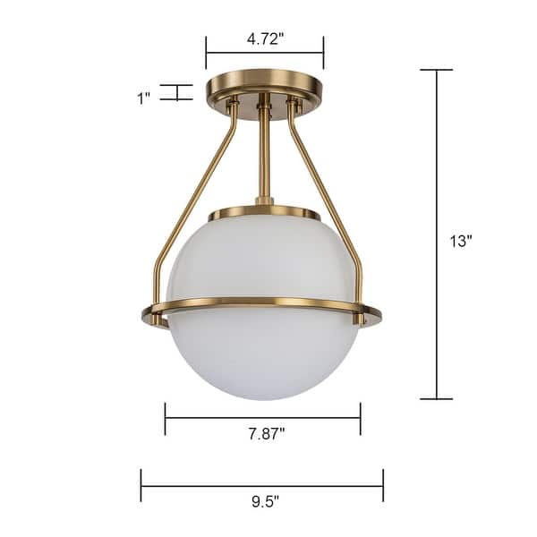 dimension image slide 0 of 2, Mid-Century Modern 1-Light Dome Semi-Flush Mount Ceiling Light with with Opal Glass Globe Shade - 9.5