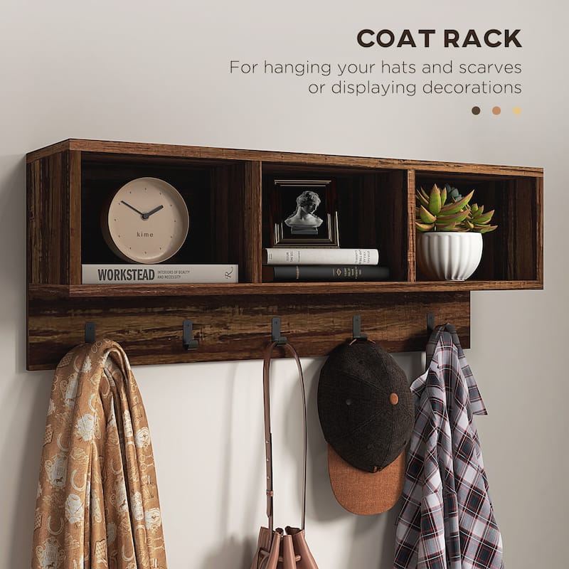 Wall Mounted Entryway Coat Rack, Shoe Bench Mudroom Bench with Storage Compartments, Coat Rack Bench with Hooks