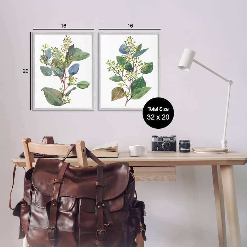 Stupell Soft Eucalyptus Plant Blue Green Ombre Leaves, 2pc Multi Piece Framed Wall Art Set