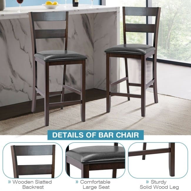 2-Pieces Upholstered Bar Stools Counter Height Chairs with PU Leather Cover - 18.5" x 16.5" x 39" (L x W x H)