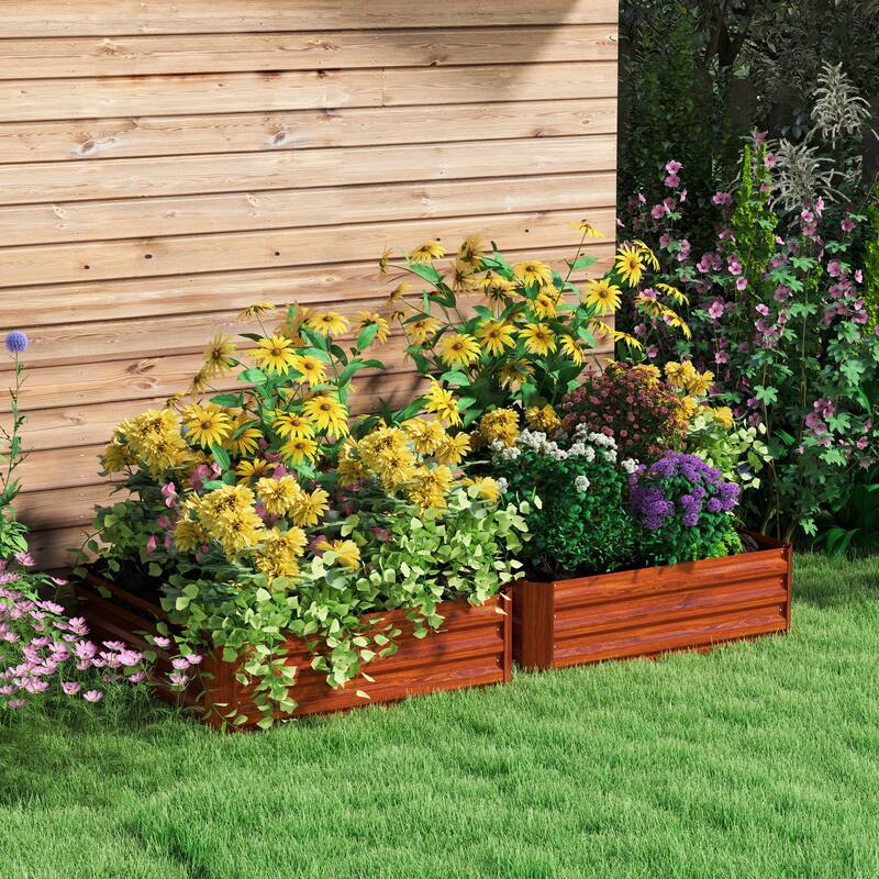2-Piece Galvanized Steel Raised Garden Bed with Drainage - 39.25" L x 39.25" W x 11.75" H - Brown