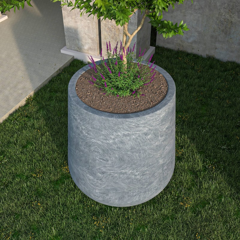 Orchid Round Decorative Fiberstone and MGO Clay Planter Pot With Drainage for Indoor Outdoor Home Office Yard Patio Porch Decor