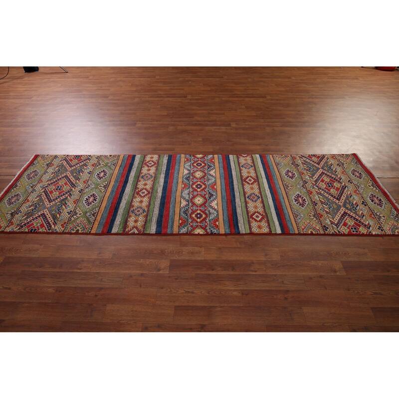 Striped Kazak Oriental Runner Rug Hand-Knotted Wool Carpet - 2'8" x 9'5"