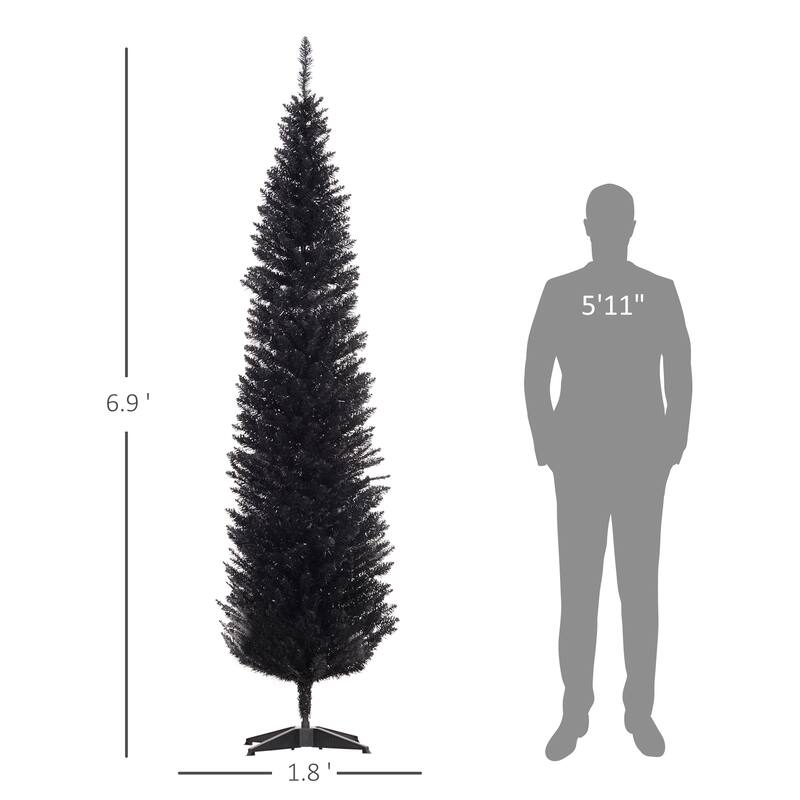 HOMCOM 7ft Tall Pre-Lit Slim Noble Fir Artificial Christmas Tree with Realistic Branches, 200 Warm White LED Lights, Green