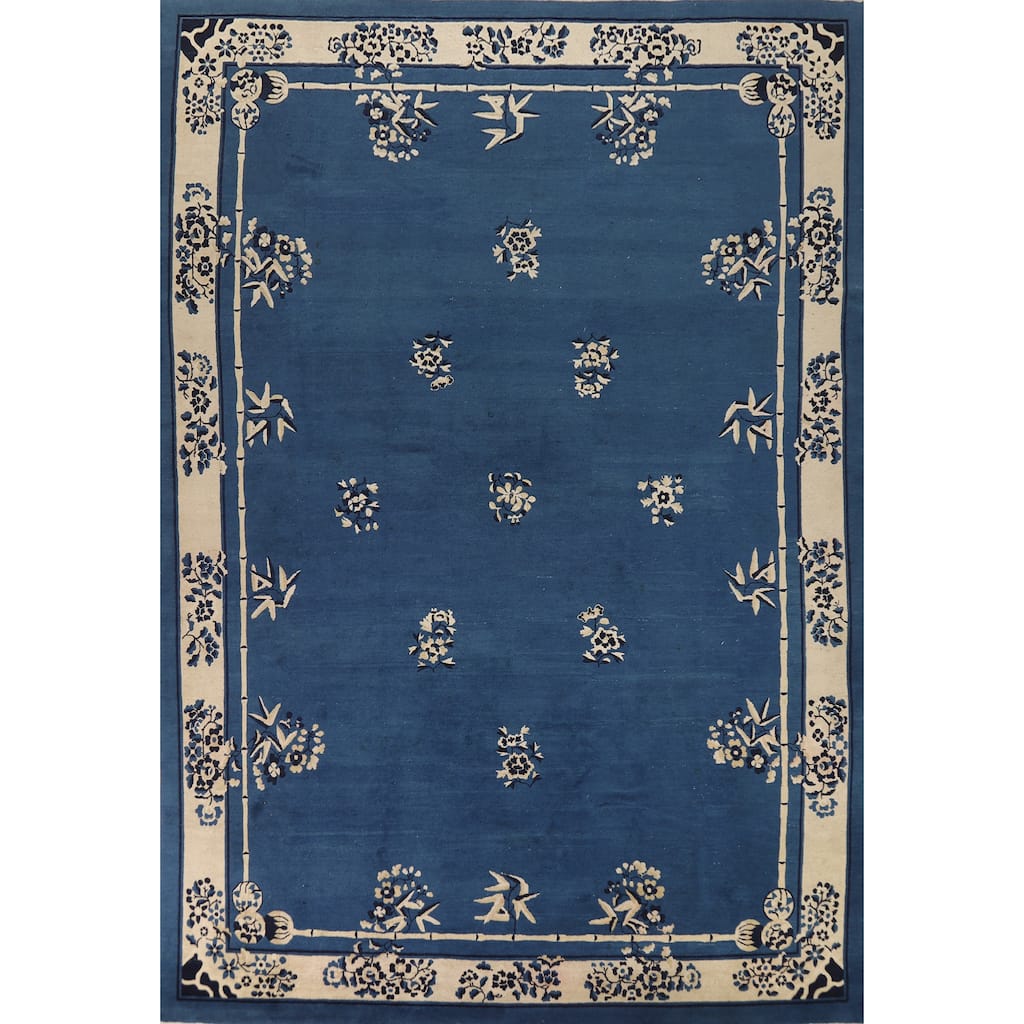 Vegetable Dye Floral Peking Chinese Area Rug Hand-Knotted Wool Carpet - 9'10"x 13'5"