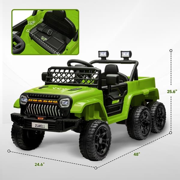 dimension image slide 0 of 3, 12V Kids Ride-On Car with Remote Control, Ride on Truck with Back Trailer, Spring Suspension, & Seatbelt - Electric Vehicle