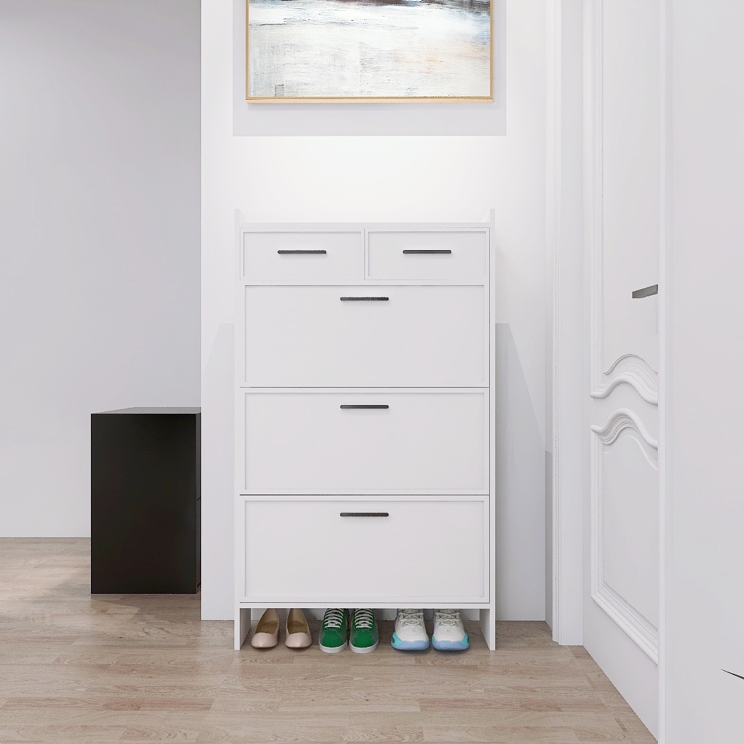 PVC Surface Shaker Shape Door Shoe Rack 3 Doors Shoe Cabinet With 2 Drawers With Open Space for Shoes 29.5 9.4