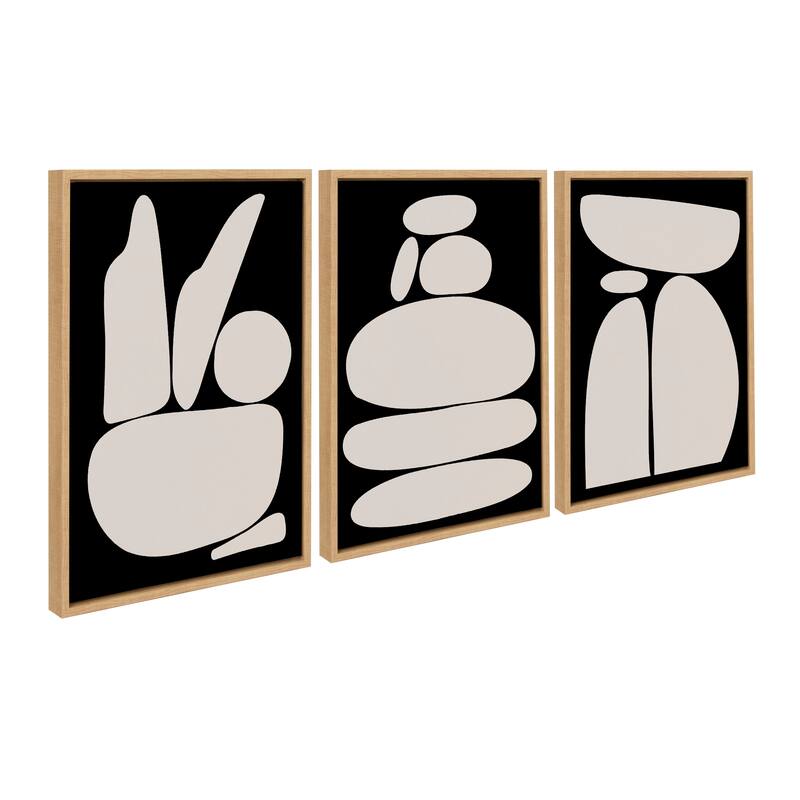 Kate and Laurel Sylvie Zen Rock Canvas by The Creative Bunch Studio - 3 Piece 18x24 - Plastic - Natural