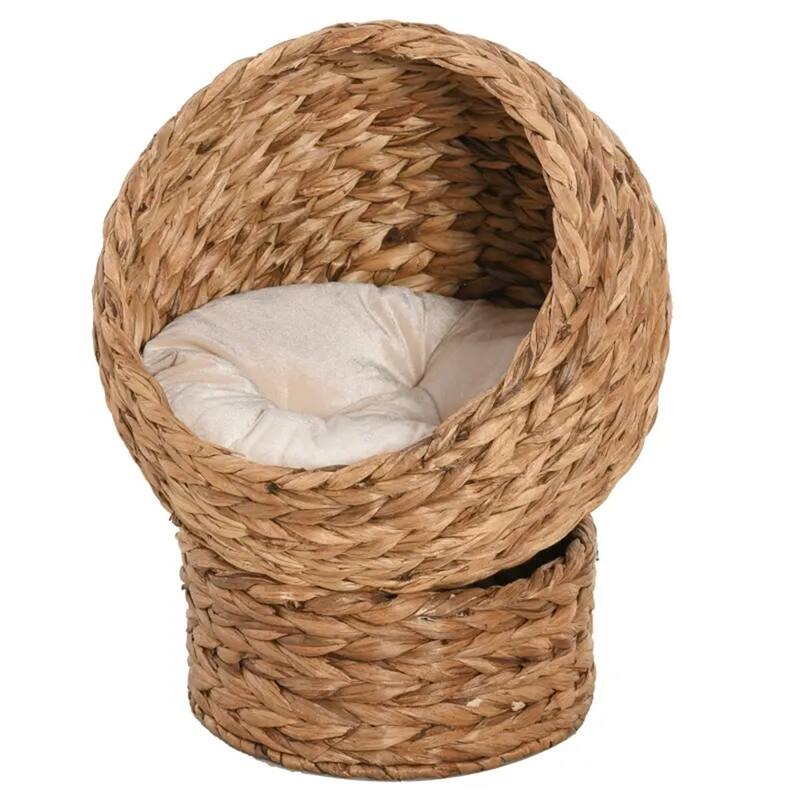 Raised Cat Bed with Rotating Cozy Basket Soft Cushion for Small Cats Up to 11 lbs - 23.5" - Brown