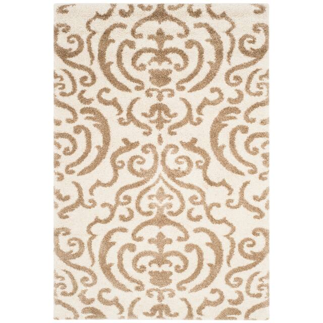 SAFAVIEH Florida Shag Honey Ornate Damask 1.2-inch Thick Rug