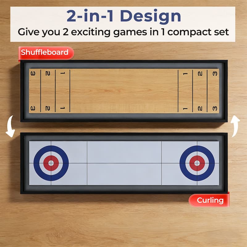 Gymax Shuffleboard & Curling 2 in 1 Board Game w/8 Rolling Pucks