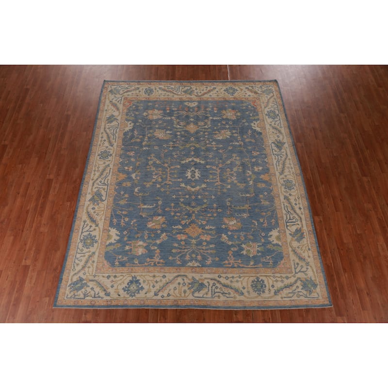 Hand Knotted Oriental 100% Wool Carpet Transitional All-Over Navy Blue & Blues Oushak Area Rug - 10' 0'' X 8' 2''